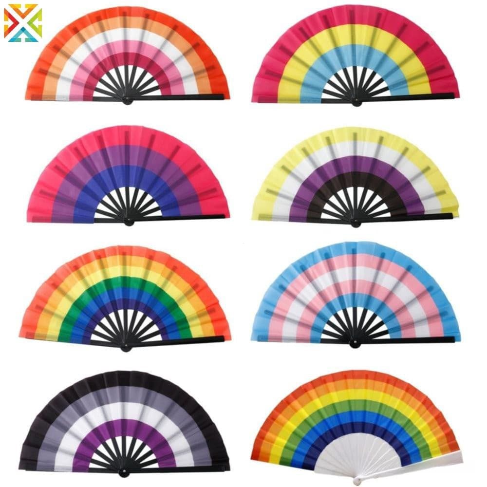33cm Grande Arco-Íris Dobrável Colorido Ventilador Portátil LGBTs Orgulho Gay Festa De Verão Resfriamento Festival Desem