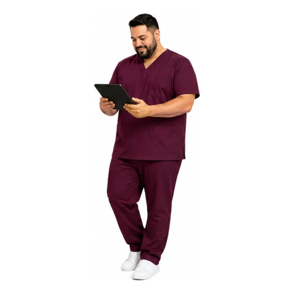 Scrub Masculino Plus Size Vinho Gabardine Premium