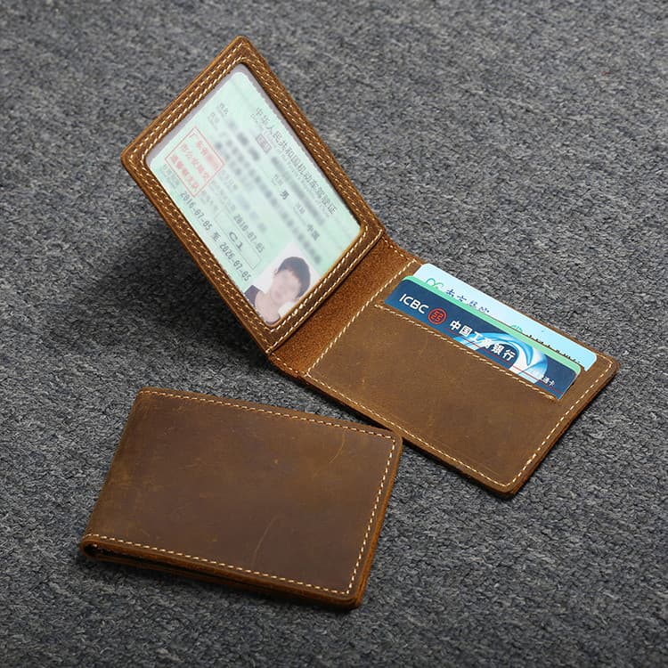 Capa de couro artesanal para carteira de motorista, carteira masculina multifuncional de couro de cavalo louco, carteira
