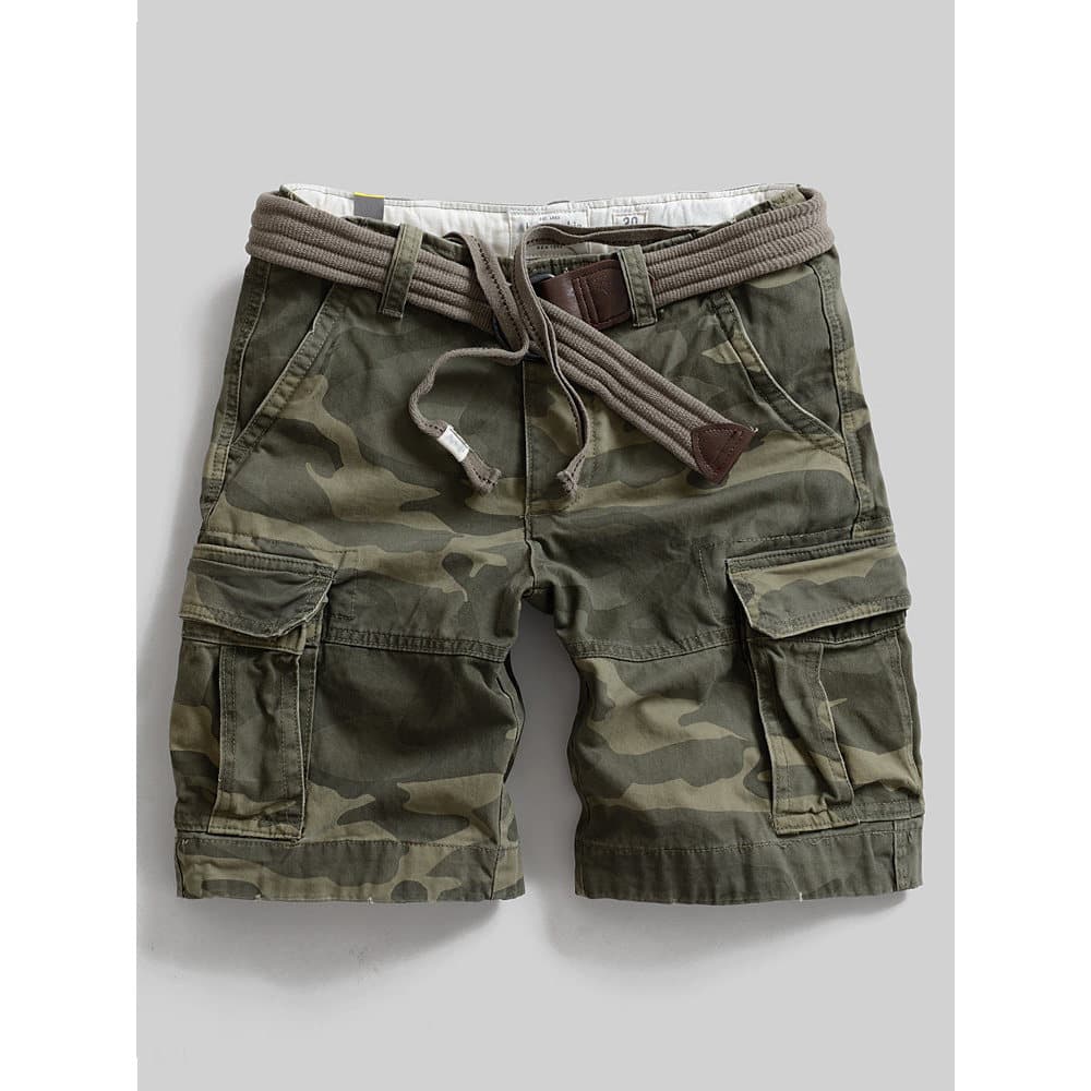 Shorts masculinos com vários sacos, calças de bolso de comprimento médio, calças casuais soltas, macacão camuflado, calç