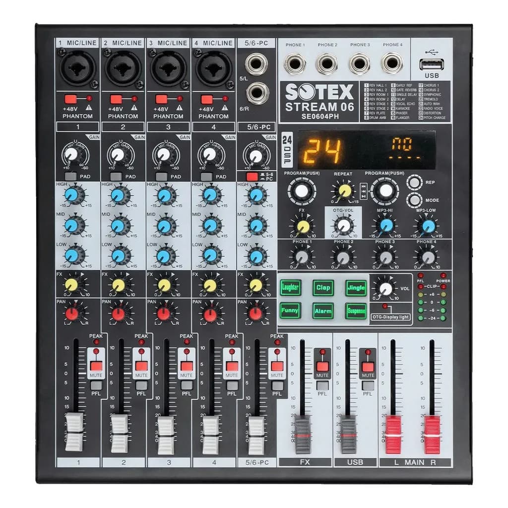 Mesa De Som Analógica 6 Canais Sotex Se0604ph