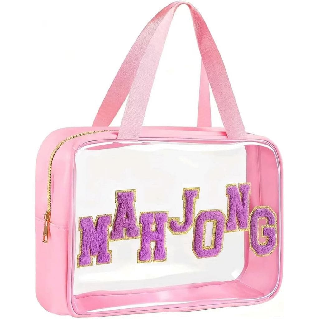 Linda Bolsa De Azulejo Mahjong Vazia Com Zíper Americana Bordado De Letras PVC Espessado Armazenamento À Prova D'água Es