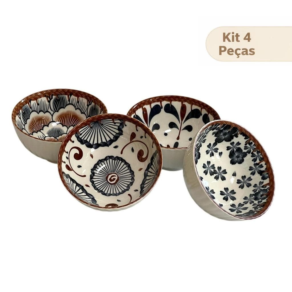Jogo de Bowls Cerâmica 4 Peças Florata 11,5cm x 6cm - 280ml