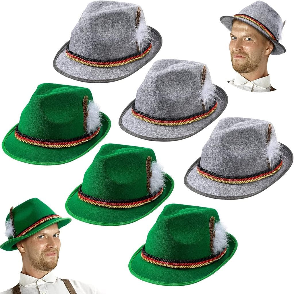 Funtery 6 Chapéus de Oktoberfest para Homens, Chapéus Alemães de Feltro, Acessórios de Fantasia Bávara para Adultos, Uni