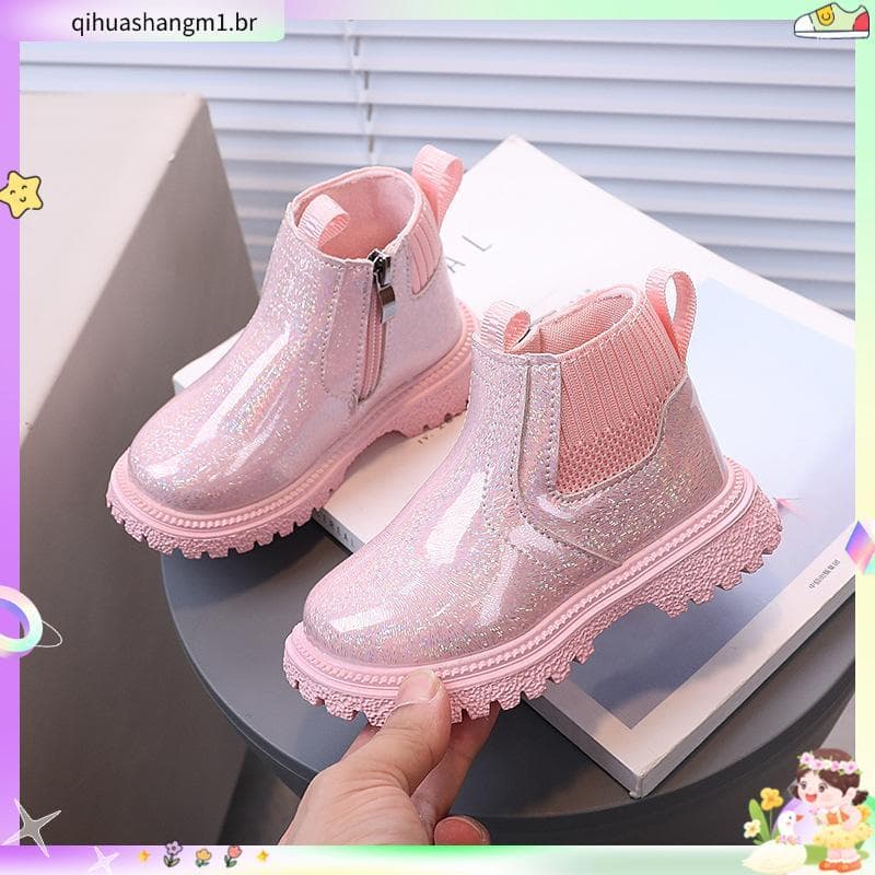 Meninos Meninas Estilo Britânico Bonito Casual All-Match Lado Zíper Design Antiderrapante Botas Curtas Outono Inverno D