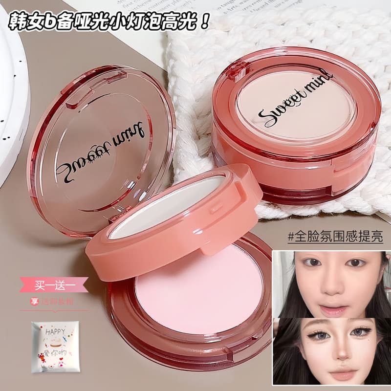 Pó de alto brilho de camada dupla de hortelã doce iluminando Natural claro alisamento Facial pó de contorno delicado pla
