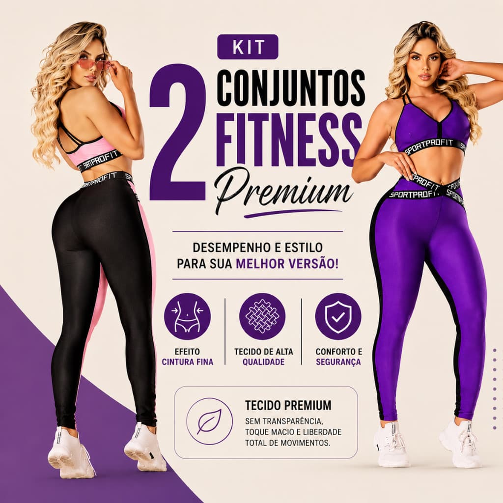 KIT 2 CONJUNTO FITNESS FEMININO LEGGING MAIS TOP COM CÓS DE ELÁSTICO TREINO ACADEMIA MUSCULAÇÃO