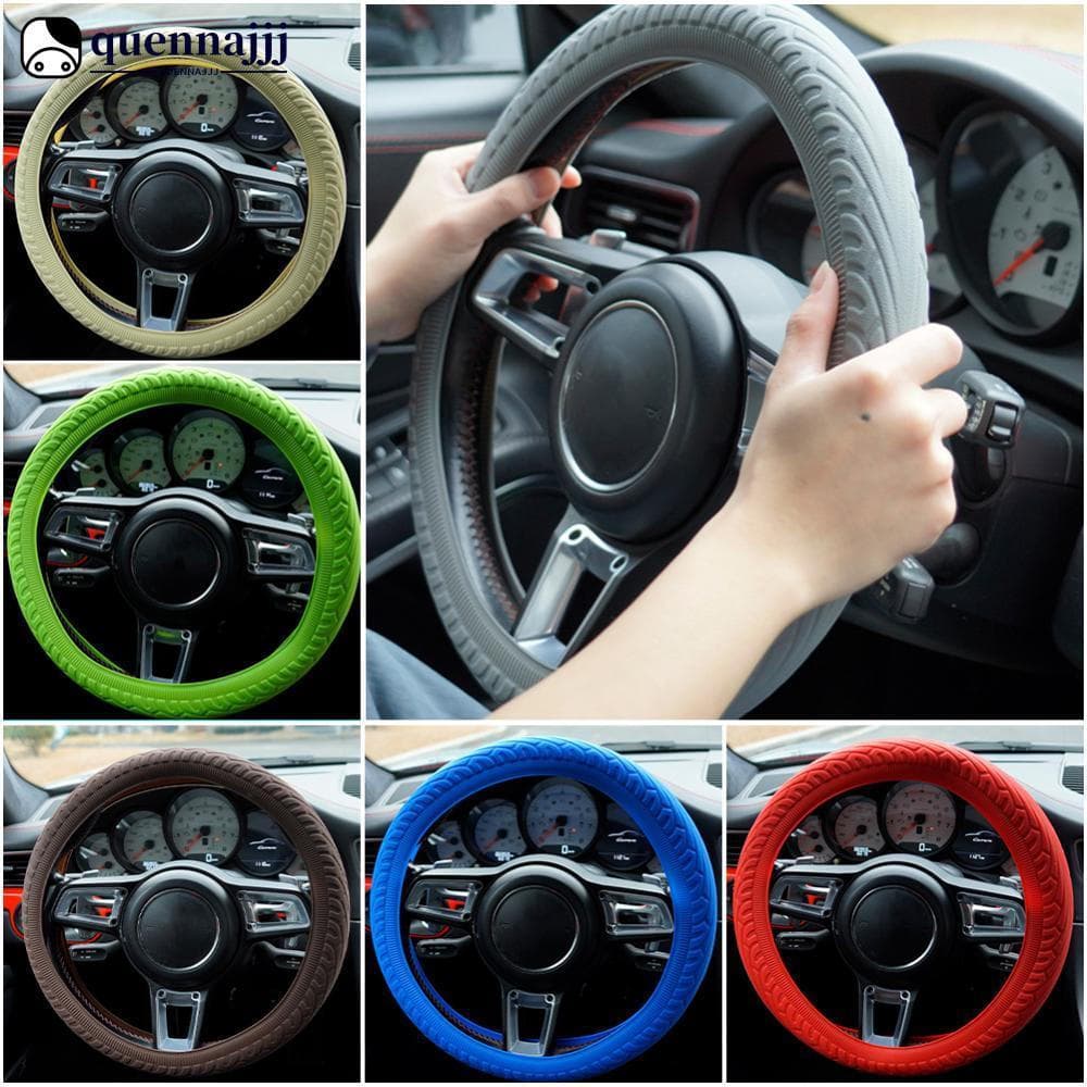QUENNA Capa De Silicone Para Volante De Carro , Protetora Com Textura , Acessórios Interiores K4T8
