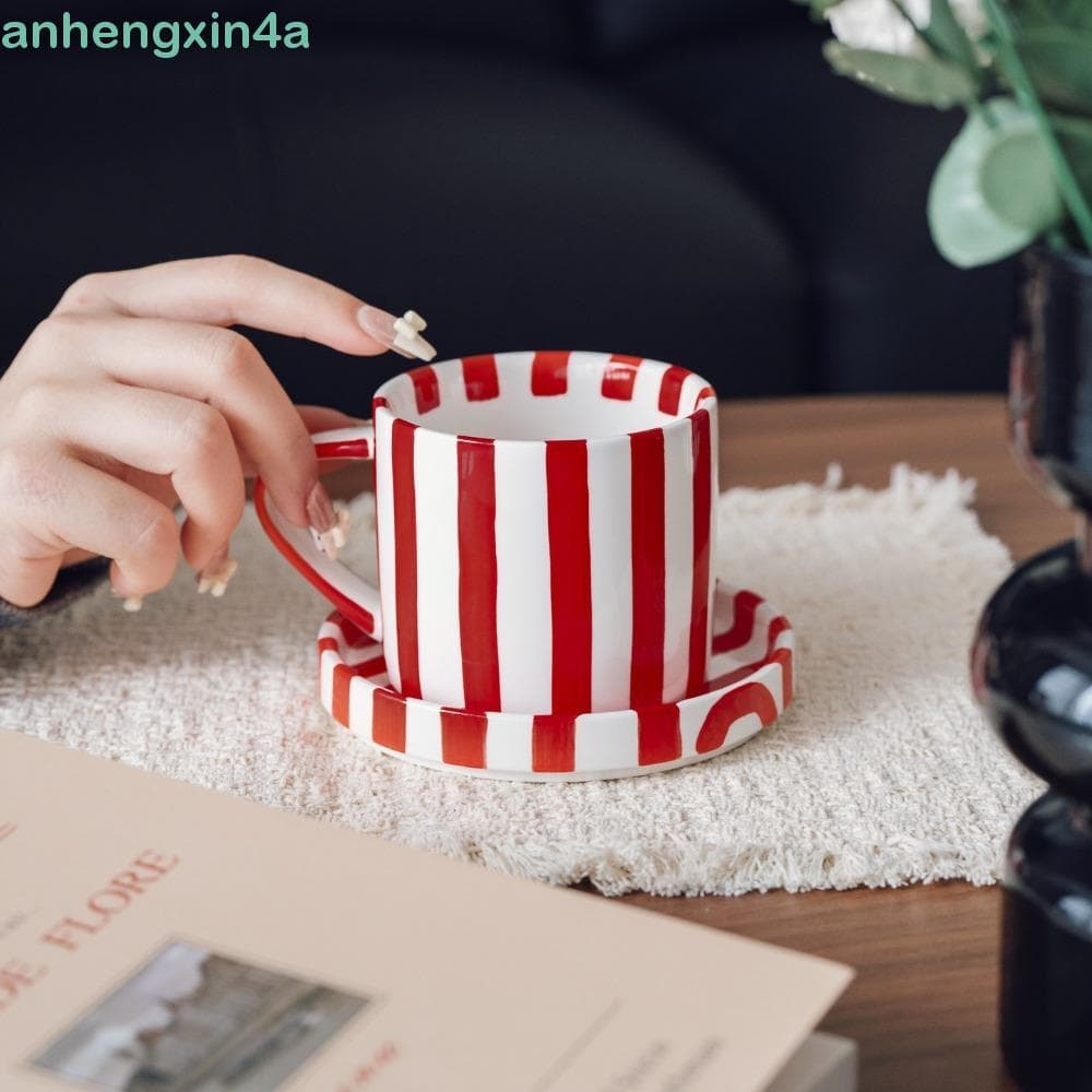 Conjunto De Pires De Xícara De Café Listrado ANHENGXIN , Copo De Bebida De Cerâmica Resistente Ao Calor , Caneca De Casa