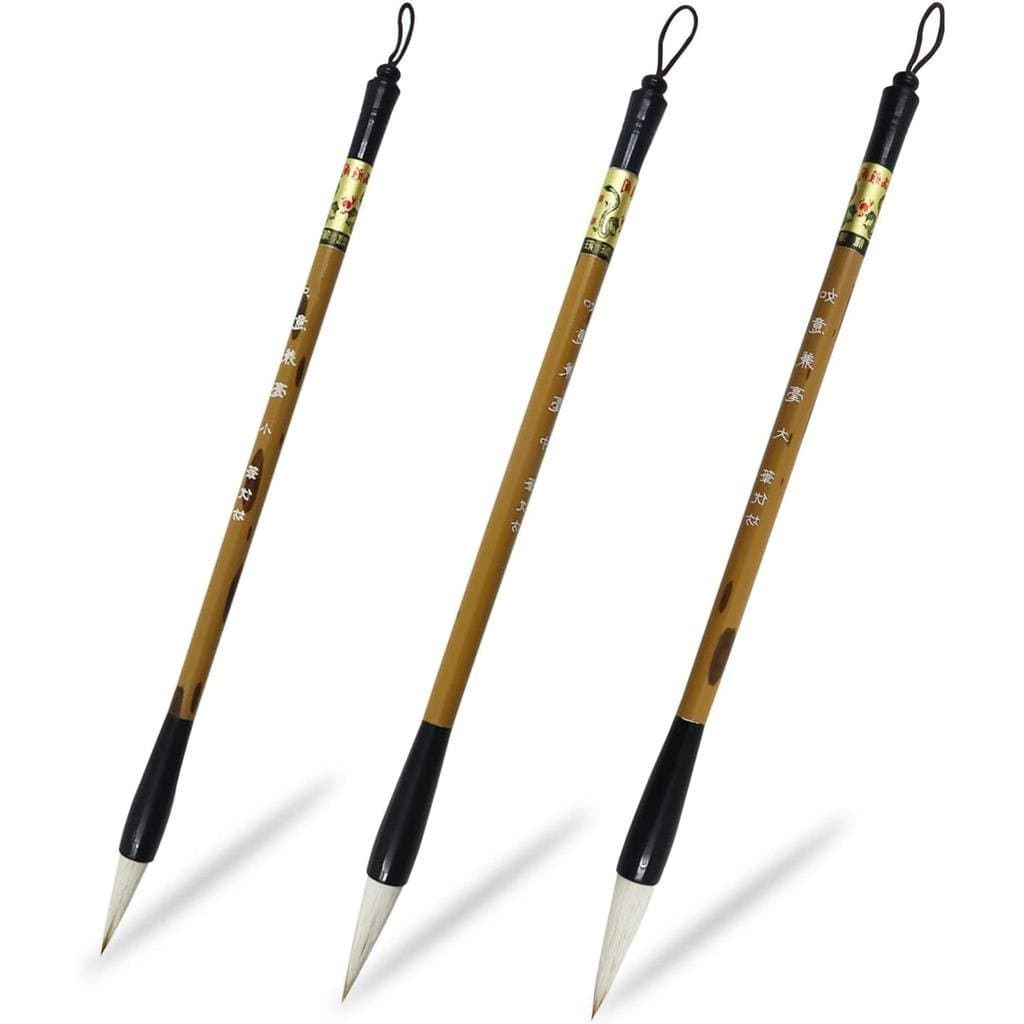 Conjunto de Pincéis de Caligrafia Chinesa Huakaile em 3 Tamanhos, Pincéis de Escrita Chinesa, Pincéis de Pintura com Sup