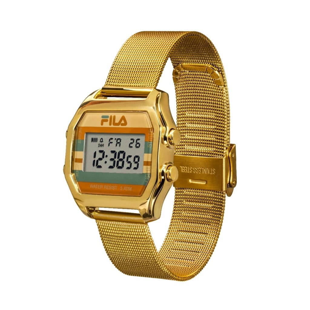 Relógio Fila Original Feminino Digital Dourado Malha Aço 38-350-004