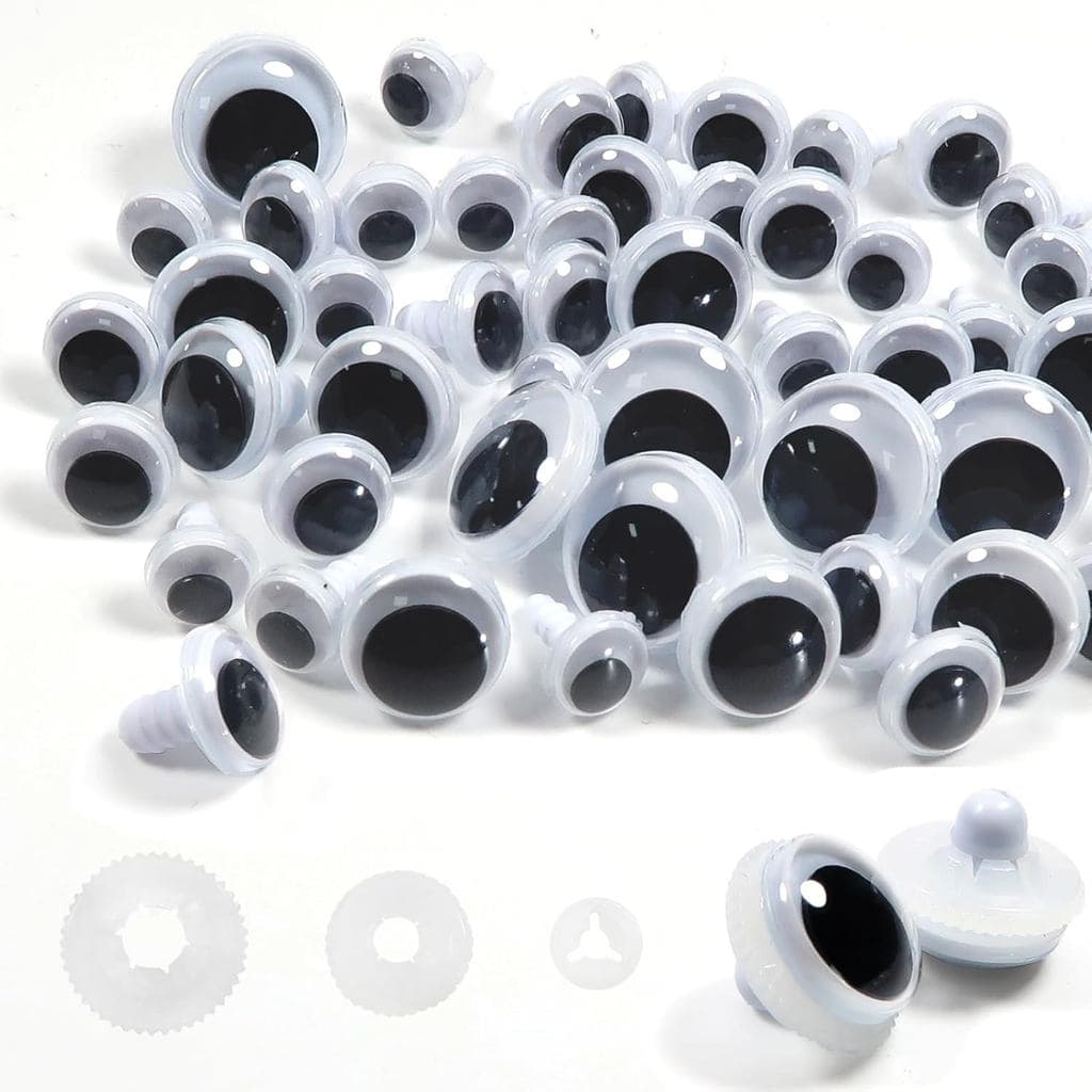 TOAOB 50pcs Black Wiggle Googly Eyes Plastic Safety Eyes 10mm 12mm 15mm 18mm Round Craft Eyes with Washers for DIY Arts