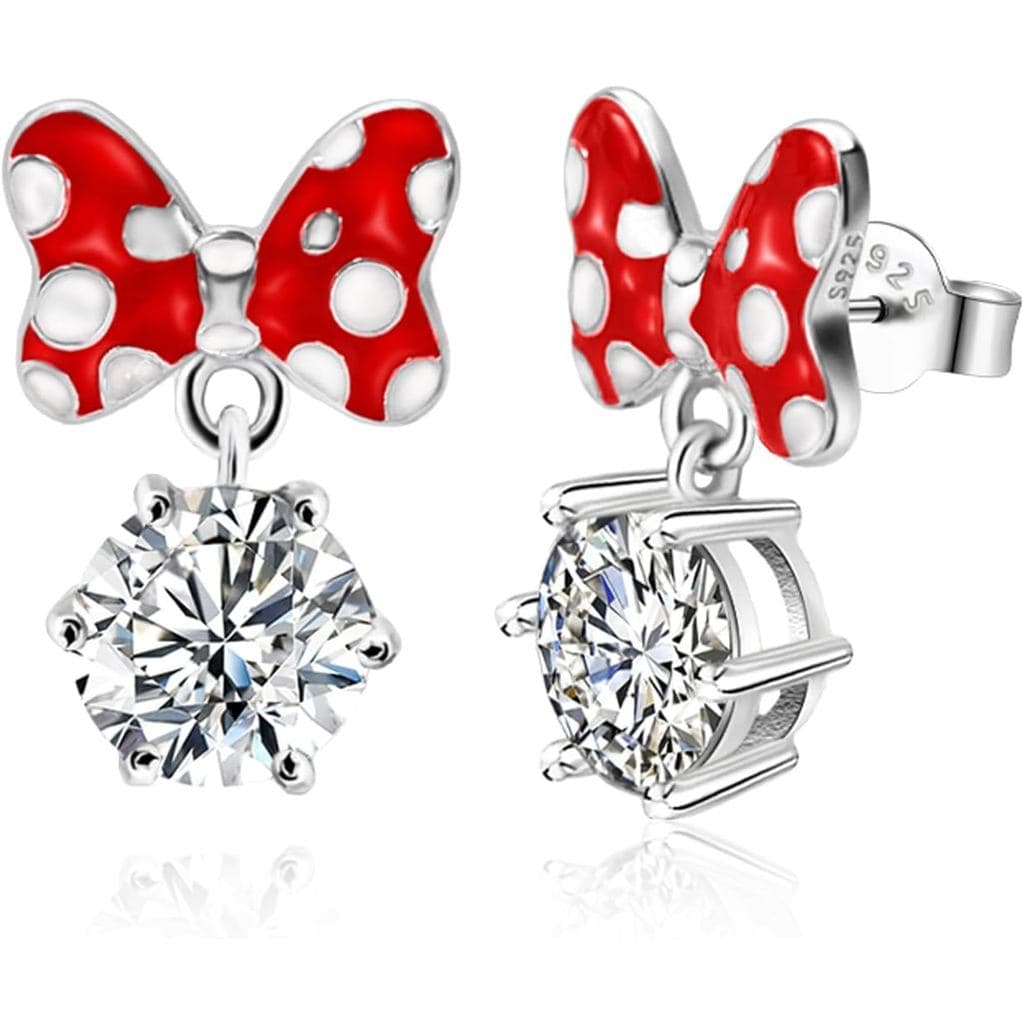 Brincos de Prata Esterlina com Zircônia Cúbica em Forma de Rato para Mulheres, Brincos de Minnie Mouse Fofos, Brincos de