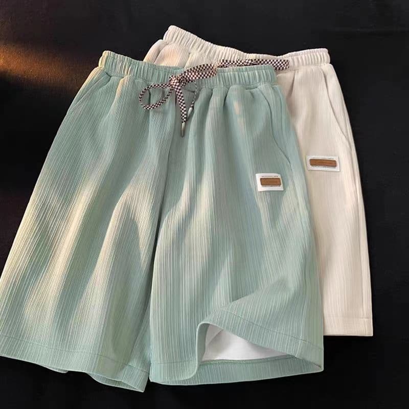 Shorts de seda gelo masculino verão Design fino nicho esportes calças grandes ins High Street ao ar livre Wear Casual ca