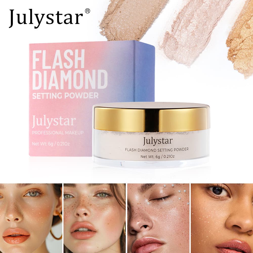 Julystar Maquiagem Perolado Pó Solto Corretivo Diamante Pó Solto Delicado À Prova de Suor de Longa Duração Controle de Ó