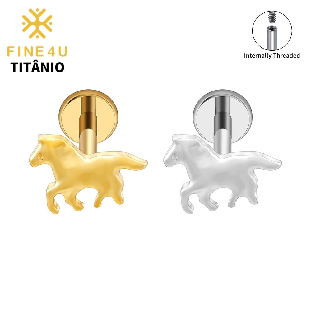 FINE4U Piercing Titânio 100% Cavalinho Orelha Trágus Hélix Conch Cartilagem Lóbulo Hipoalergênico