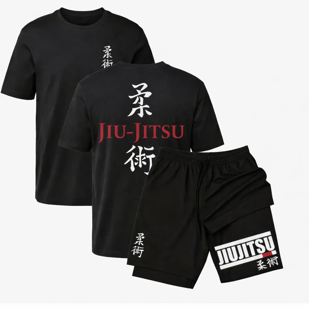Kit Jiu-Jitsu Arte Marcial Camiseta + Short 2 em 1 Compressão Proteção Uv Bolso Secreto Camisa
