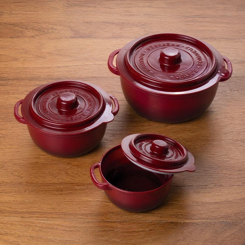 Kit 3 Potes Panelinhas Herméticas Redondas Vermelhas Mini Caçarola Ramekin Plástico Plasútil