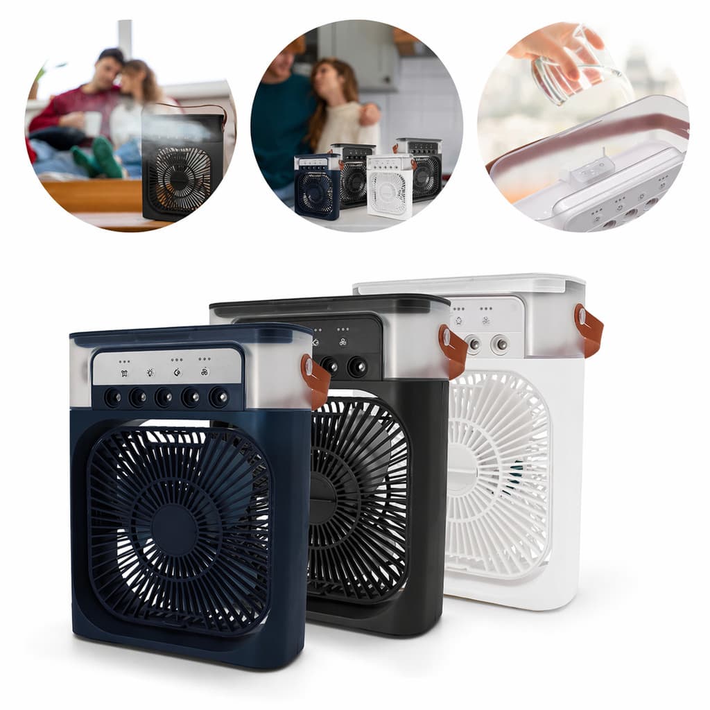 Mini Ar Condicionado Portátil USB Climatizador com Água e Gelo, 3 Velocidades e LED