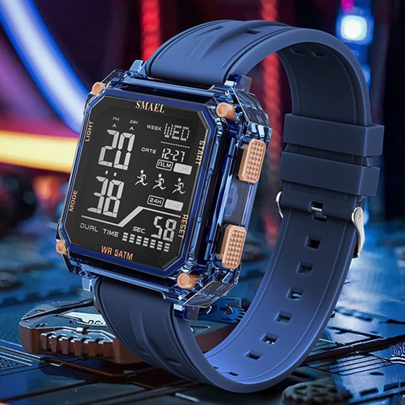 SMAEL quadrado grande mostrador relógio eletrônico masculino esportes à prova dwaterproof água Display duplo despertador