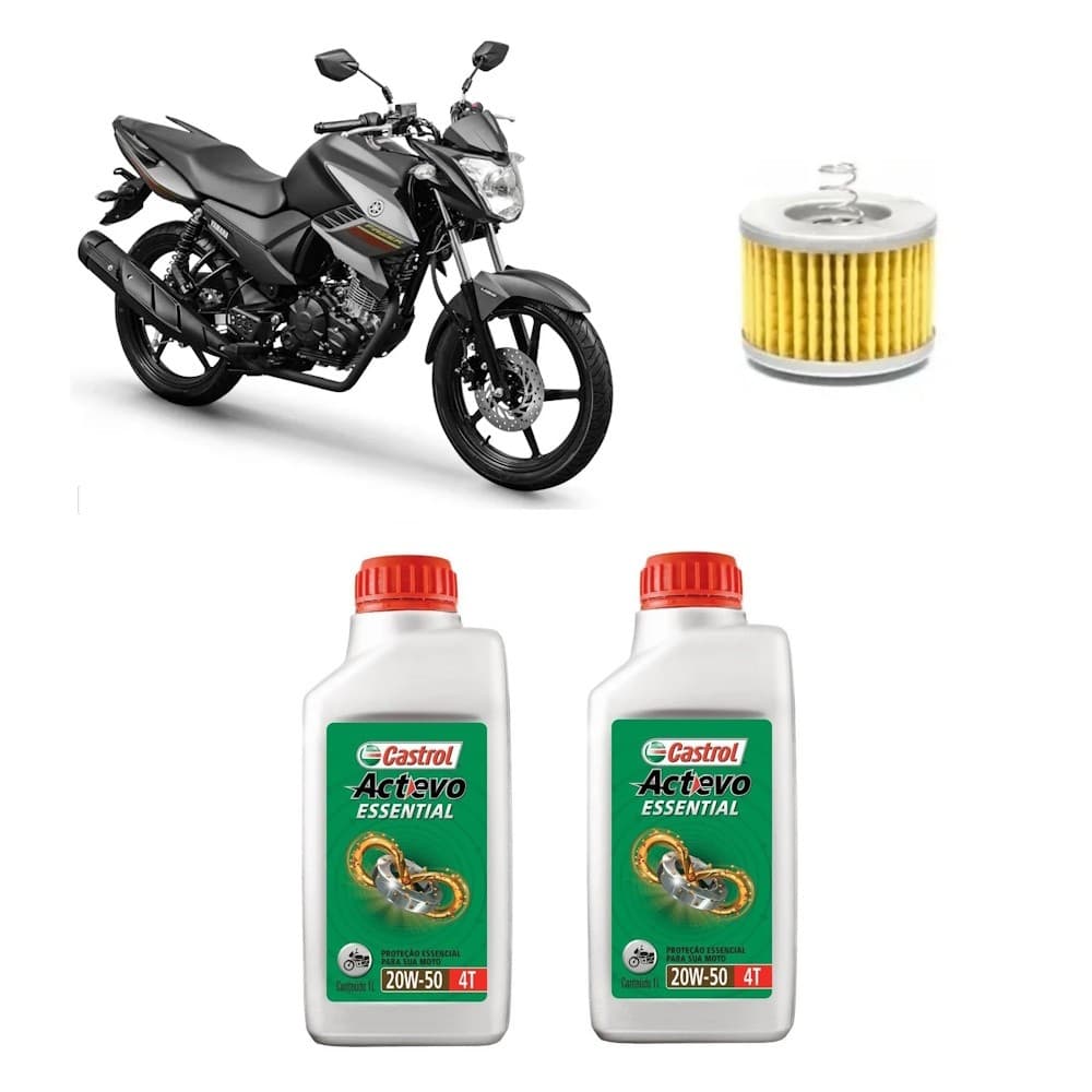 KIT TROCA DE ÓLEO YAMAHA FAZER YS 150 CASTROL 20W50 MINERAL ESSENTIAL ACTEVO fvc041