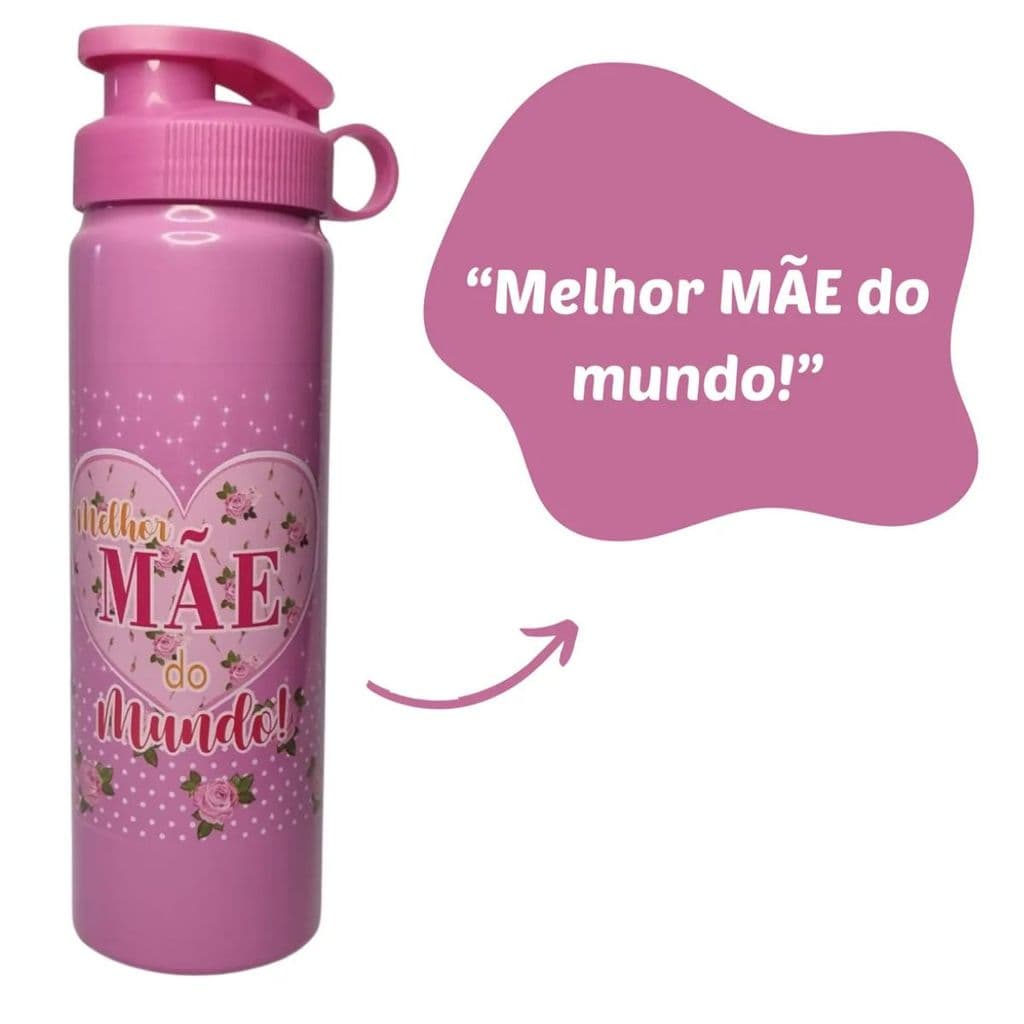 Garrafa De Alumínio 600ml Dia Das Mães Feminino Presente Rosa Chiclete
