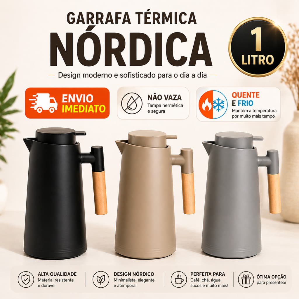 Garrafa Térmica Nórdica 1L Luxo Não Vaza Mantém Temperatura