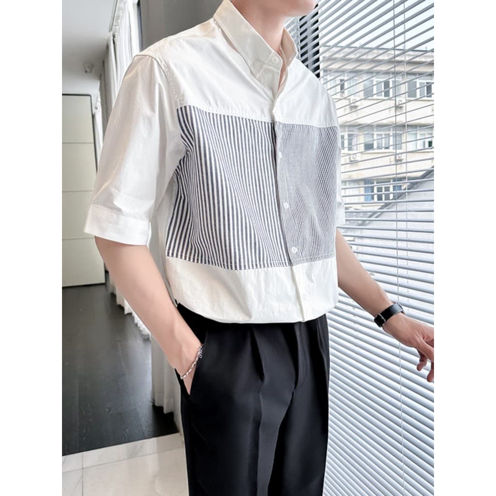 Camisa de manga curta masculina 2026 verão Casual roupas superiores soltas luz estilo maduro cinco pontos camisa de mang