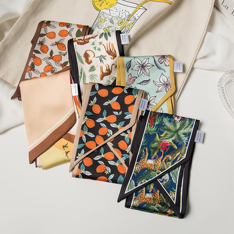 Verão novos produtos lenço de seda moda dos desenhos animados buquê de frutas Animal estilo fino longo Streamer Multi-Pu