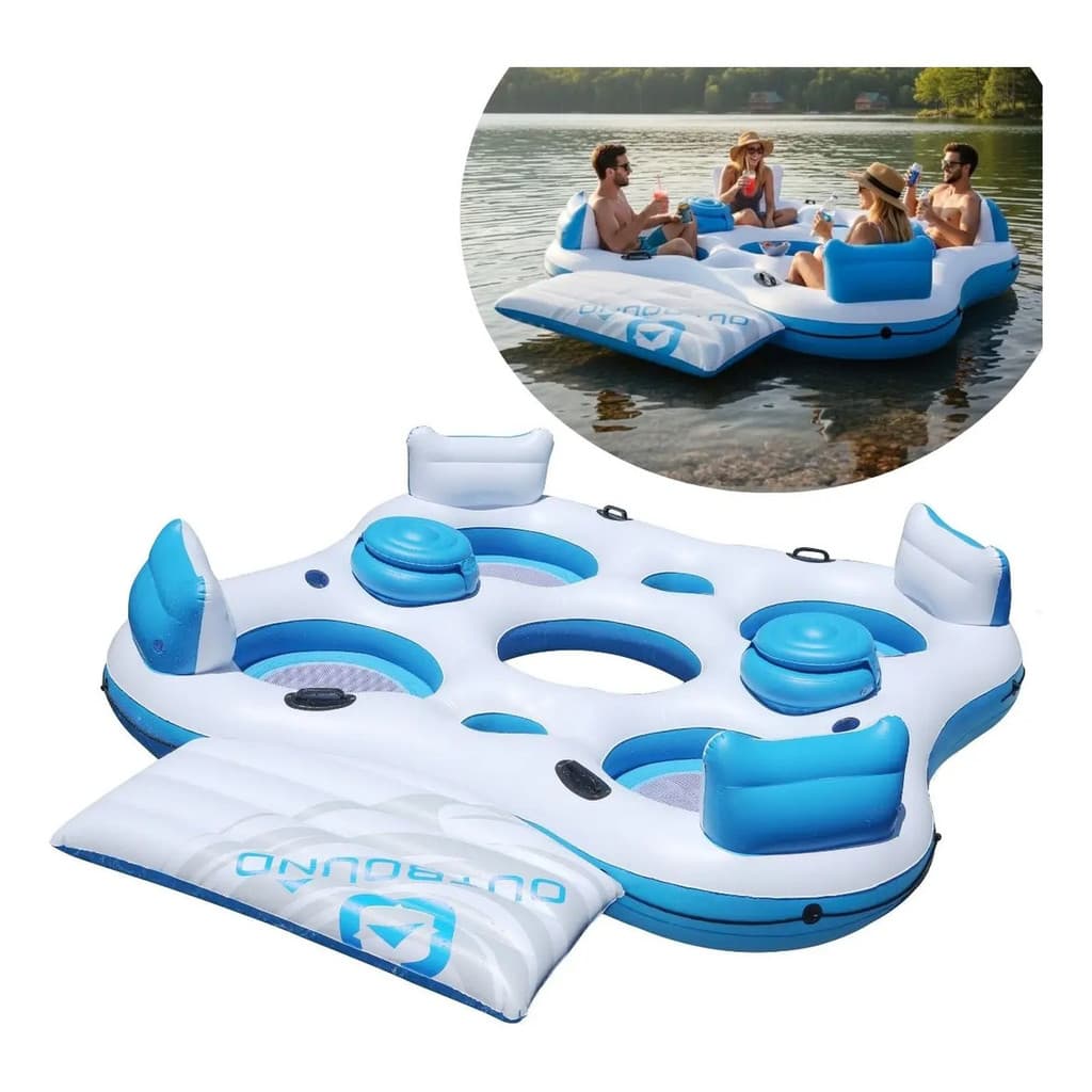 Ilha Flutuante Inflável 4 Pessoas Com 2 Coolers E Deck Praia Represa Importway