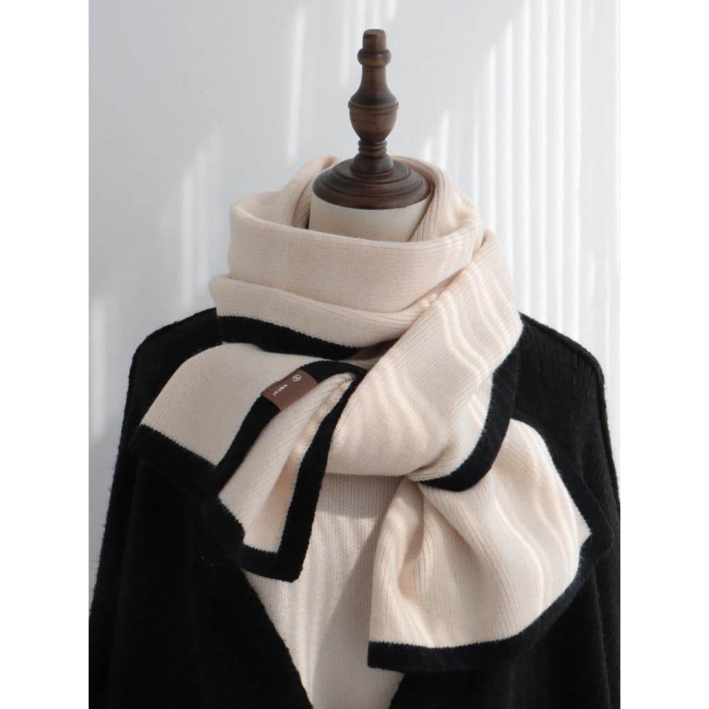 Nicho quadro cor sólida cachecol de lã de malha 2023 inverno novo estilo cachecol senhoras preto branco cor combinando A