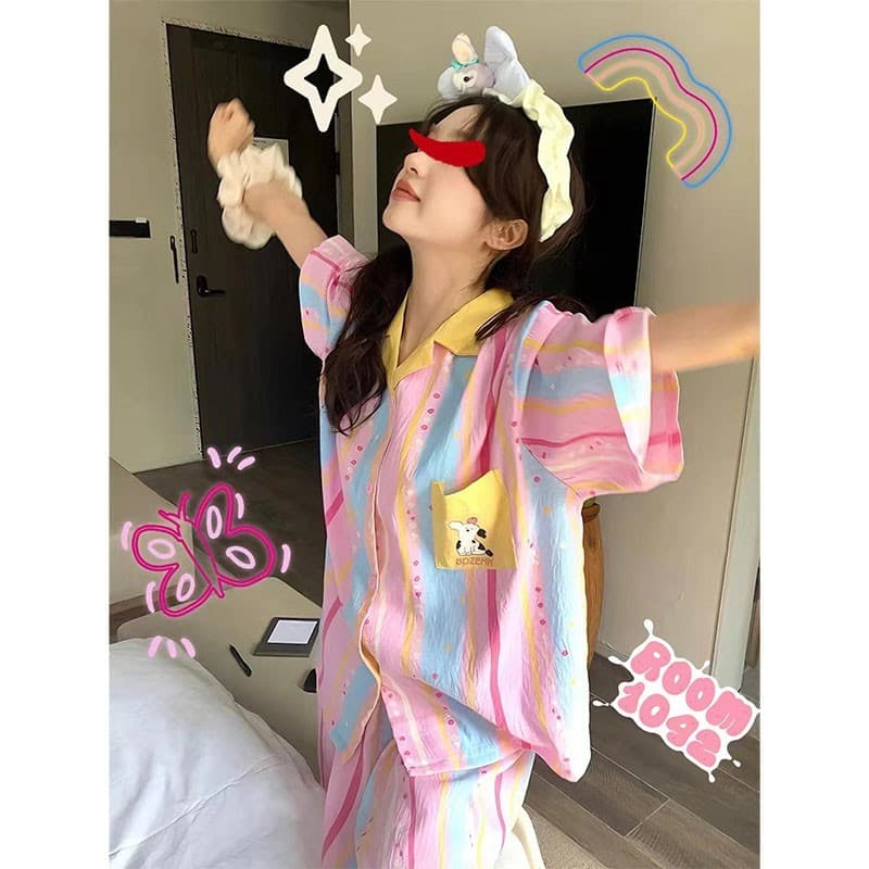 Pijamas finos femininos homewear ternos homewear influenciador Shorts casuais manga curta versão coreana verão