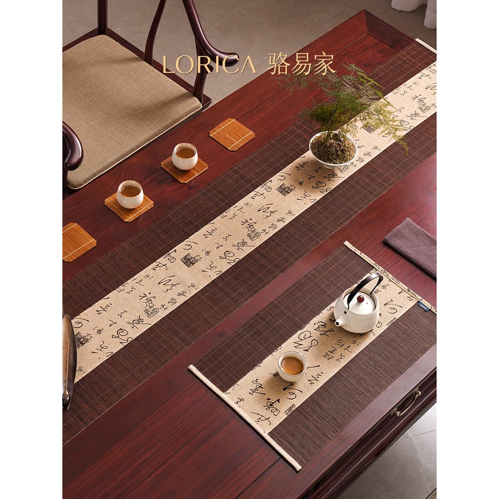Luoyijia Tapete de bambu Mesa de chá Zen Bambu Tecelagem Dinastia Song Estética Corredor de mesa Estilo chinês Corredor