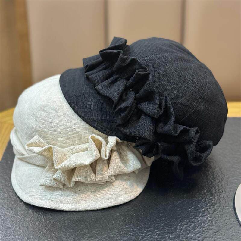 High-End sentimento plissado flor algodão linho chapéu equestre feminino primavera moda rosto-olhando pequeno balde chap