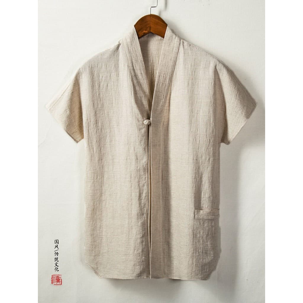 Verão estilo chinês camisa de linho de manga curta masculina solta tamanho grande Tang terno estilo chinês algodão linho