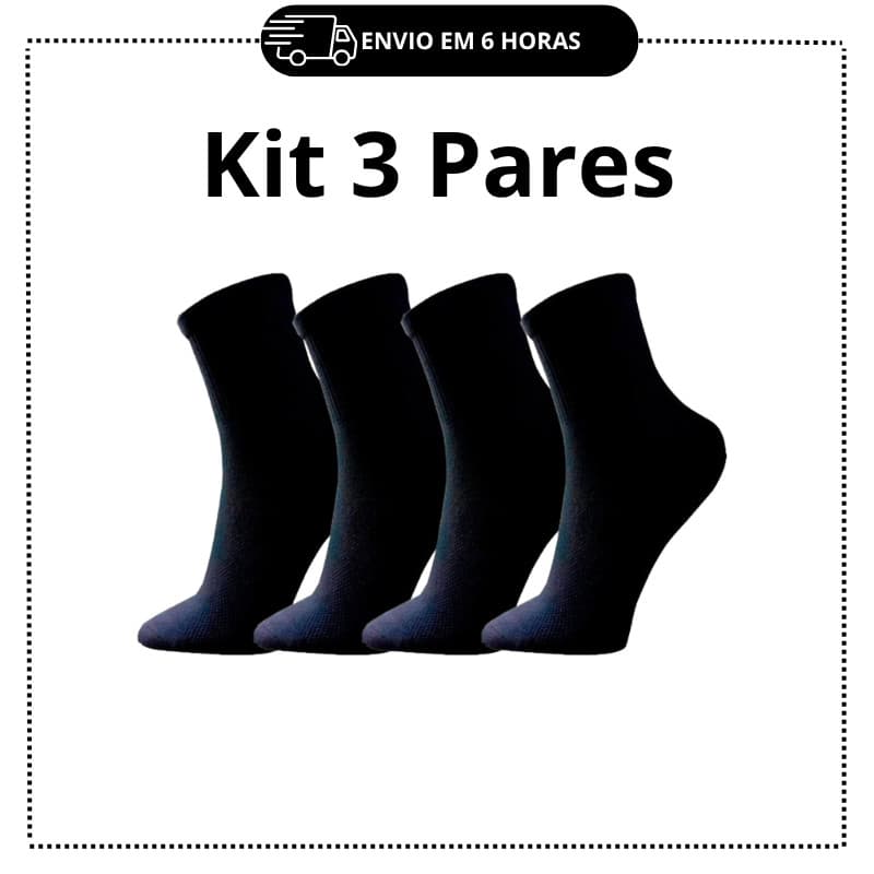 kit 3 pares de meia CANO ALTO PRETO Sport