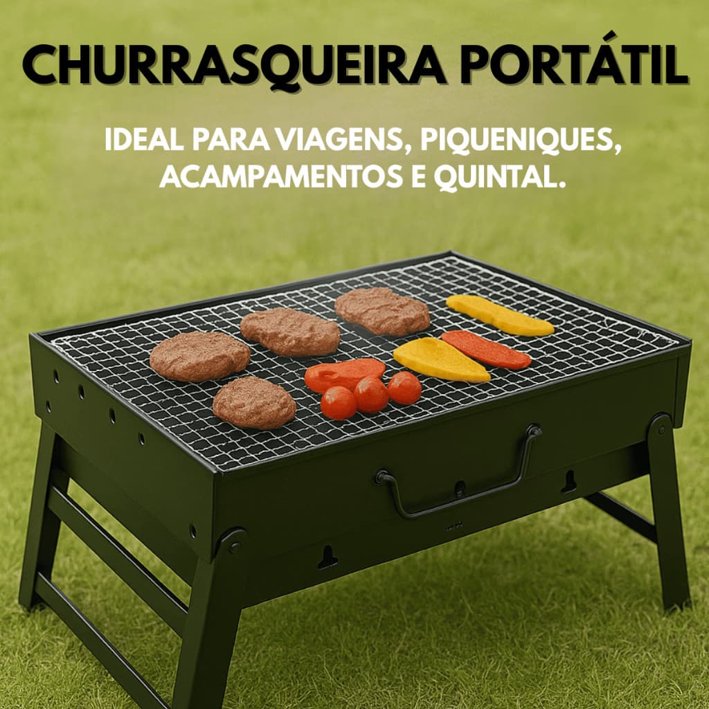 Churrasqueira Dobrável Portátil Inox – Leve, Econômica e Ideal para Churrasco ao Ar Livre ou em Casa