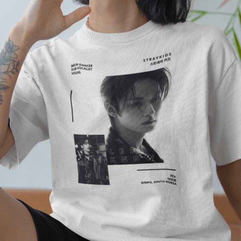 Camiseta Feminina Kpop Lee Know Stray Kids Camisa Algodao Premium 30.1
