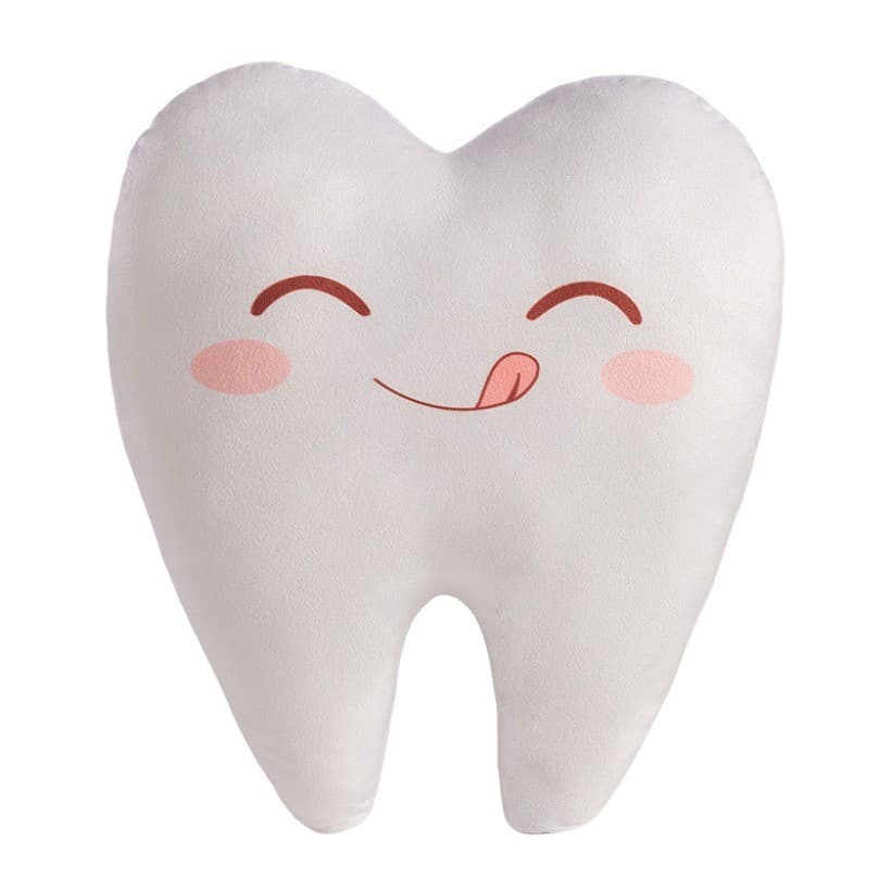 Super macio toque dos desenhos animados bonito expressão dentes travesseiro brinquedo de pelúcia boneca dentes casa trav
