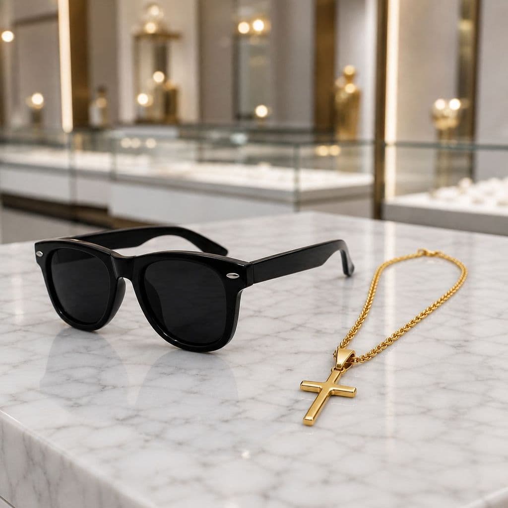 Óculos De Sol Pretos  Com Proteção UV Crianças Elegantes E Cordão pingente Infantil  Presente
