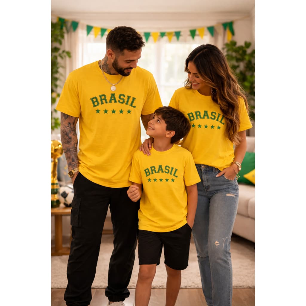 Camiseta Brasil Copa Do Mundo Familia Camisa Hexa Adulto e Infantil Menino Menina Feminino Masculino  Blusa