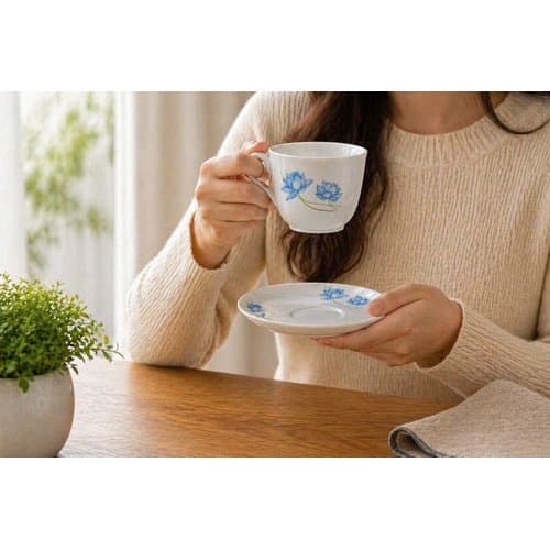 Conjunto Xicara Cha Pires 12 Pecas Porcelana Branca Elegante Moderno