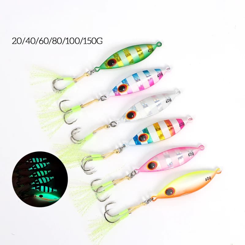 Isca Artificial de Metal para Pesca com Anzóis, 20g-150g, Isca Dura de Afundamento Lento, Jigging, Isca Artificial Bri