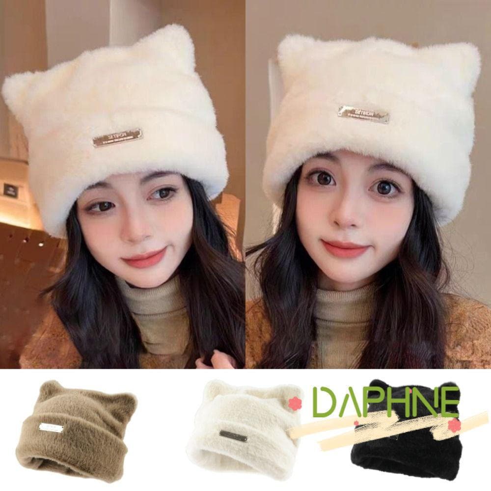 Chapéu De Tricô DAPHNE , Imitação De Lã De Vison Revelando Rosto Pequenos Chapéus Quentes , Frio Respirável Com Orelhas