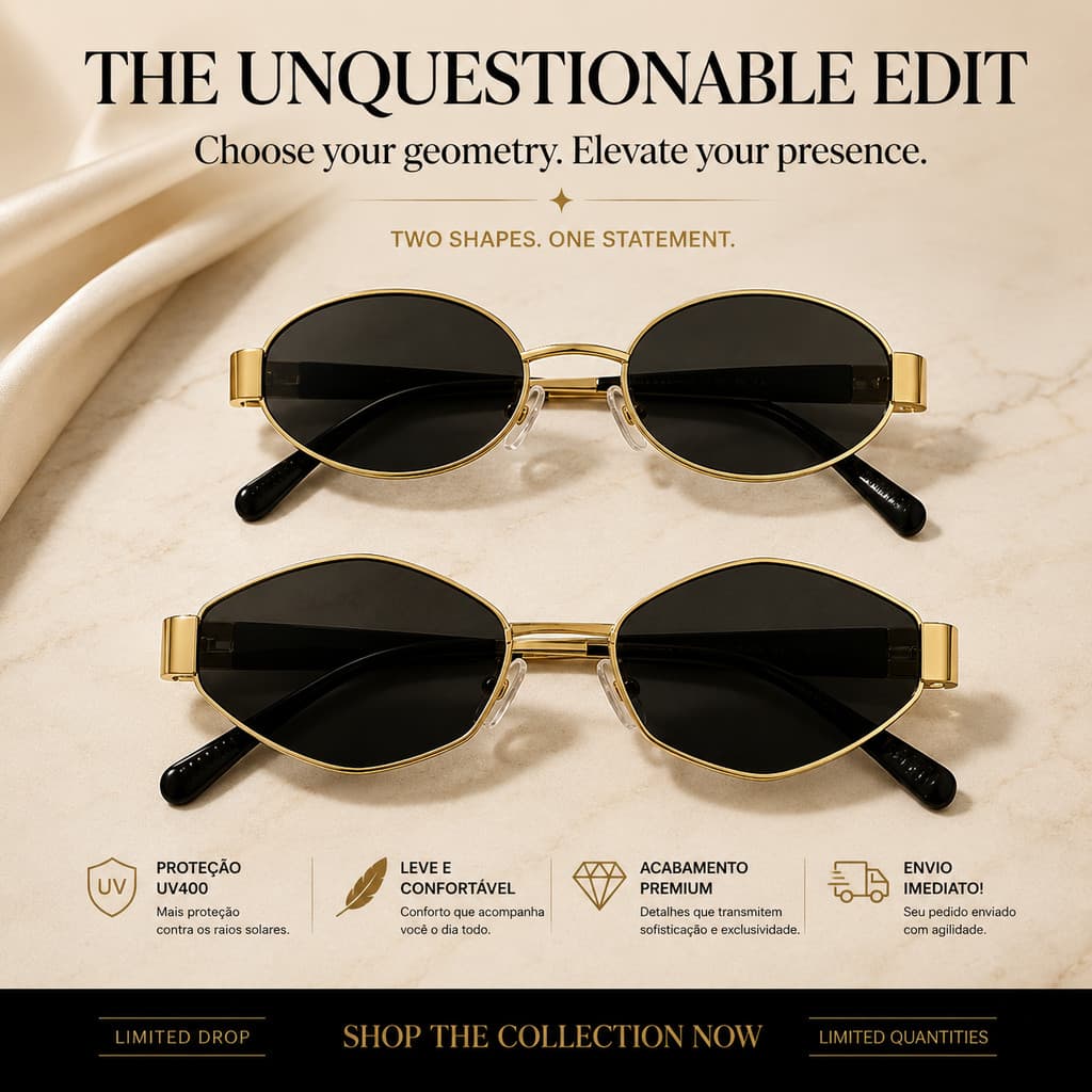 Vintage Óculos Black Gold Vision Premium Retrô Luxuoso UV400 Design Elegante Fashion Exclusivo Unissex Moderno