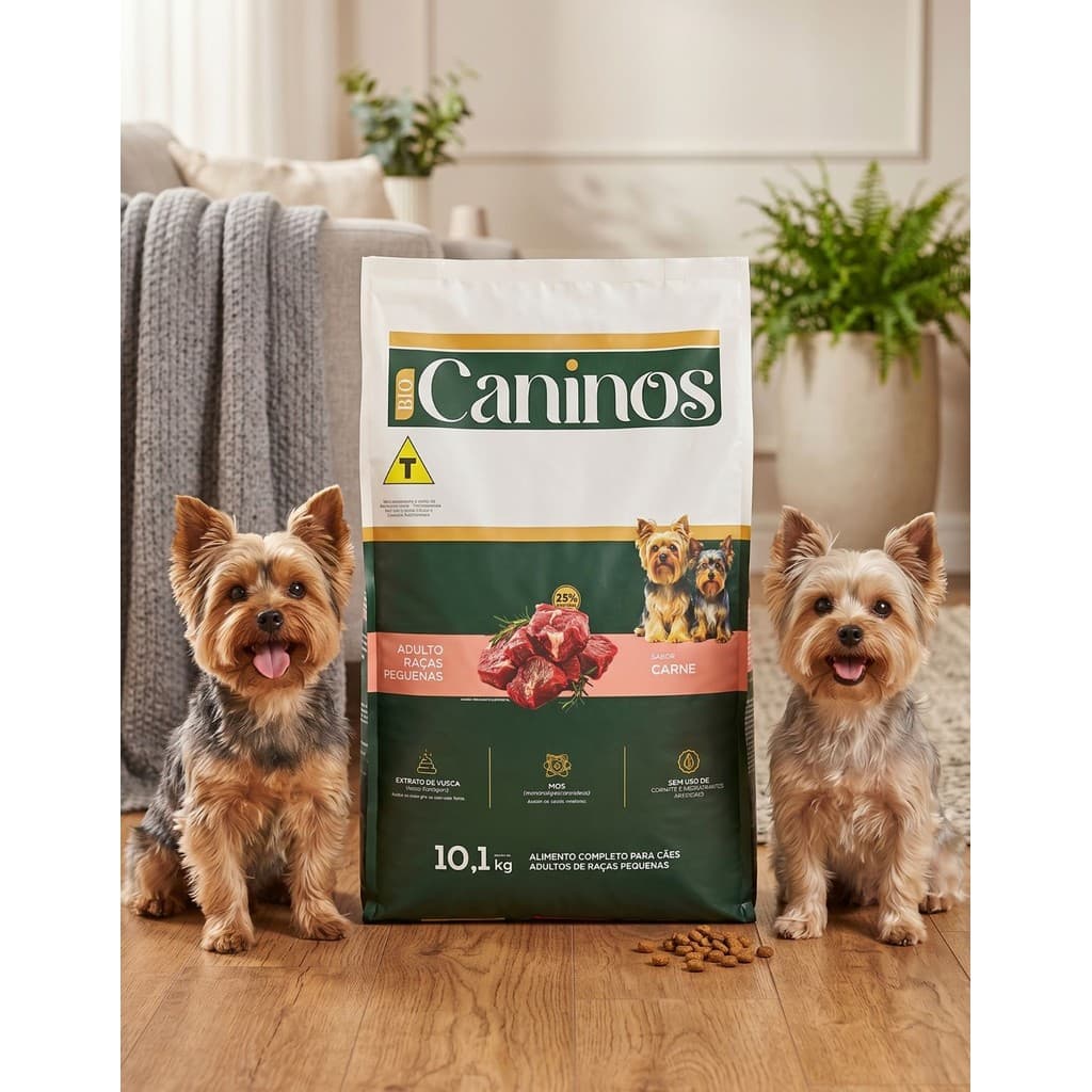 Ração Cachorro 10kg Bio Caninos Adulto Raças Pequenas Carne Grãos Menores Cão