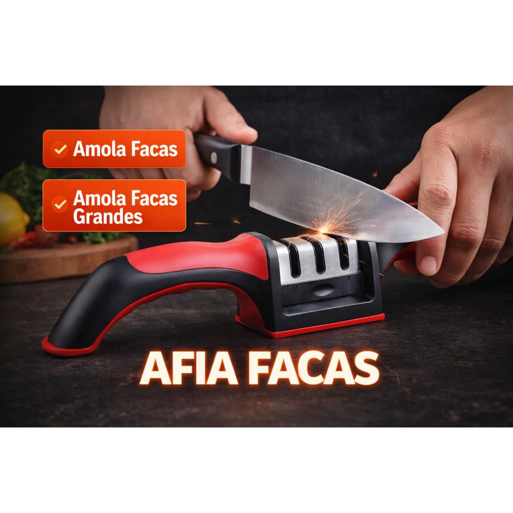 Amolador Afiador de Facas Profissional 3 Estágios com Precisão com Base Antiderrapante e Cabo Ergonomico