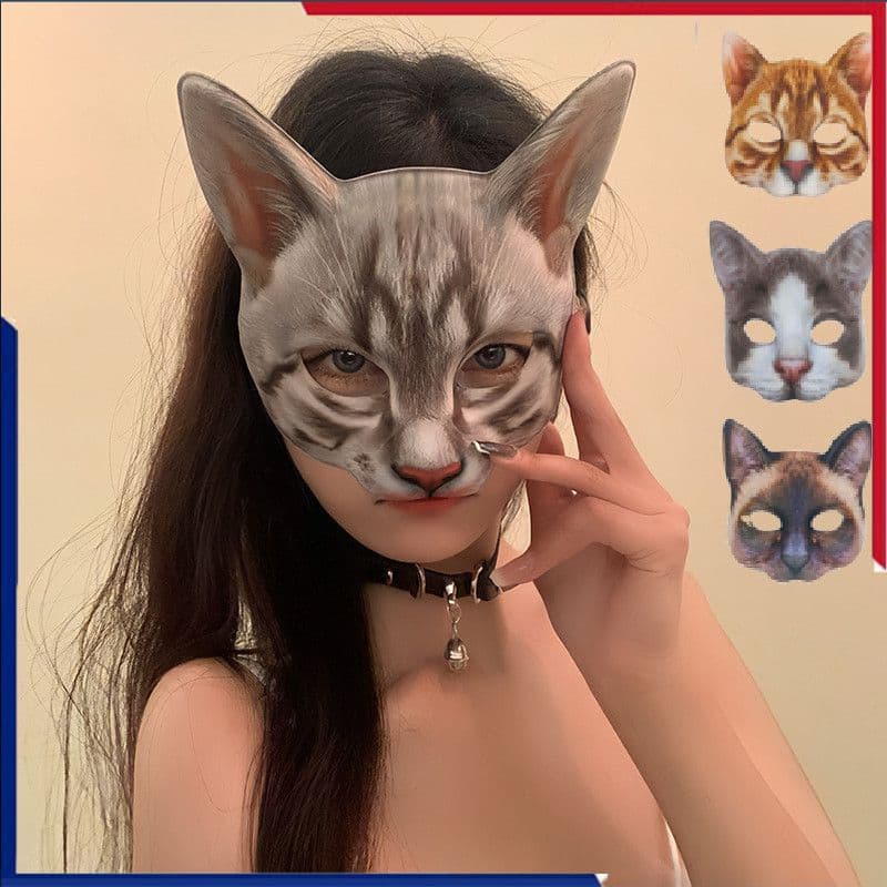 Máscara De Gato De Halloween Para áreas Externas, Máscara Facial De Cosplay De Eva Com Meio Olho, Durável E
