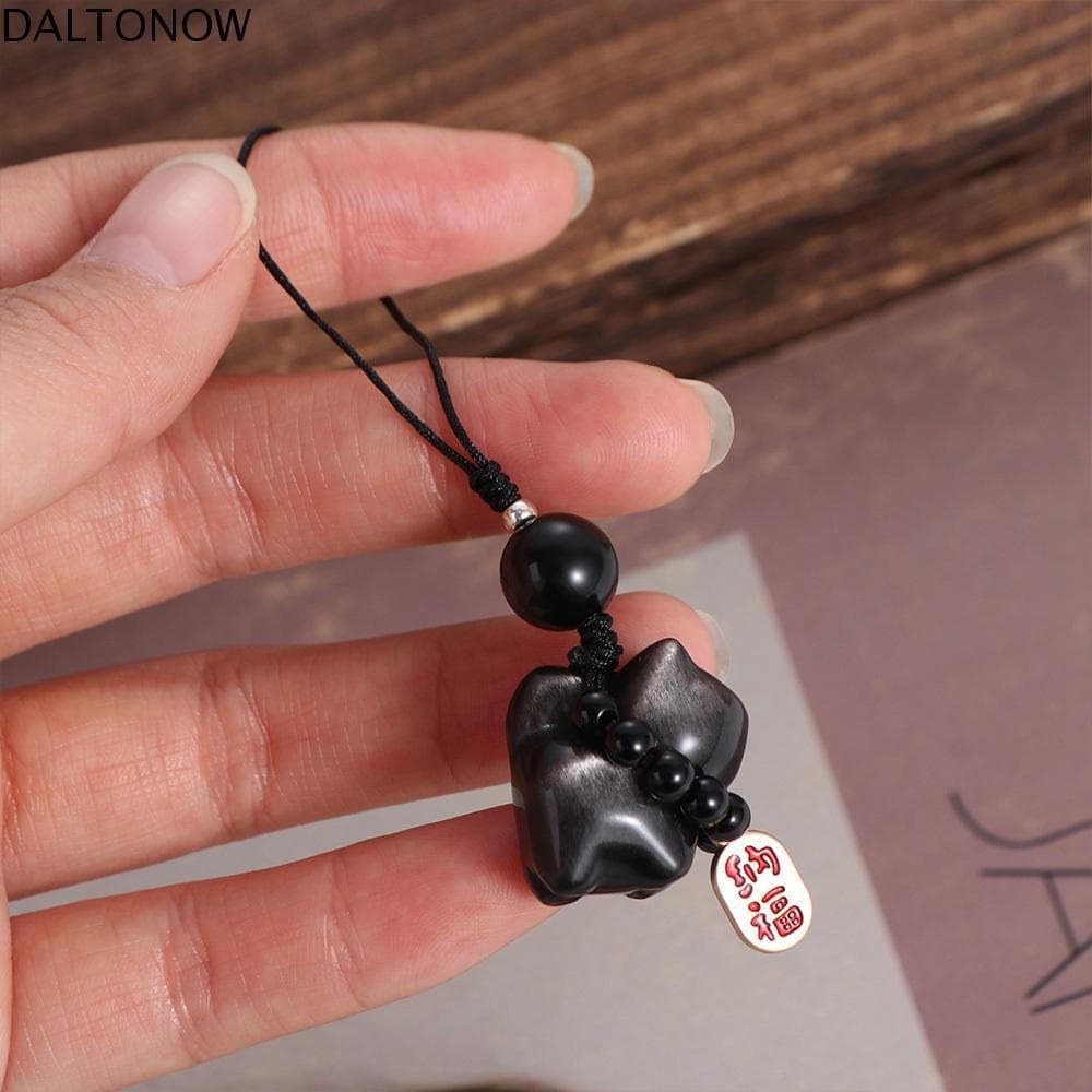 Pingente De Corda Trançada De Gato Da Sorte DALTONOW , Lindos Amuletos De Bolsa Obsidiana Prateada , Chaveiro De Carro D
