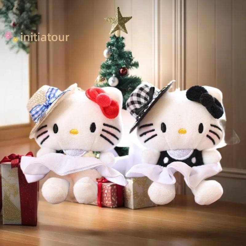 Initiatour 1 Peça Bonito KT Gato Boneca De Pelúcia Saco Chaveiro Mini Chapéu De Palha Olá Kitty Pingente DIY Decoração P